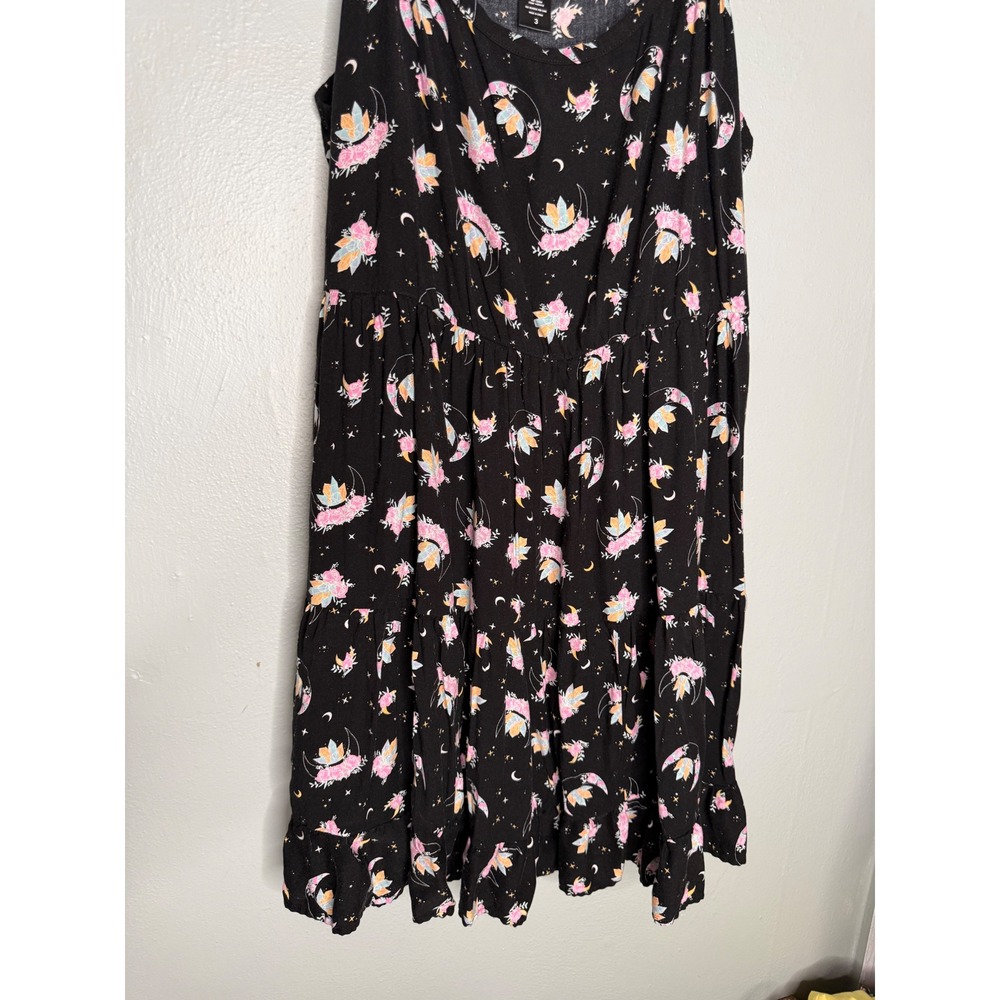Hot Topic Celestial Moon Star Floral Tiered Sun Dress Black Plus Size 3 - Picture 4 of 6